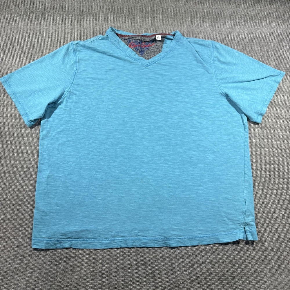 Robert Graham Shirt Mens XL Blue V Neck Slub Cotton Classic Tee‎ Lightweight